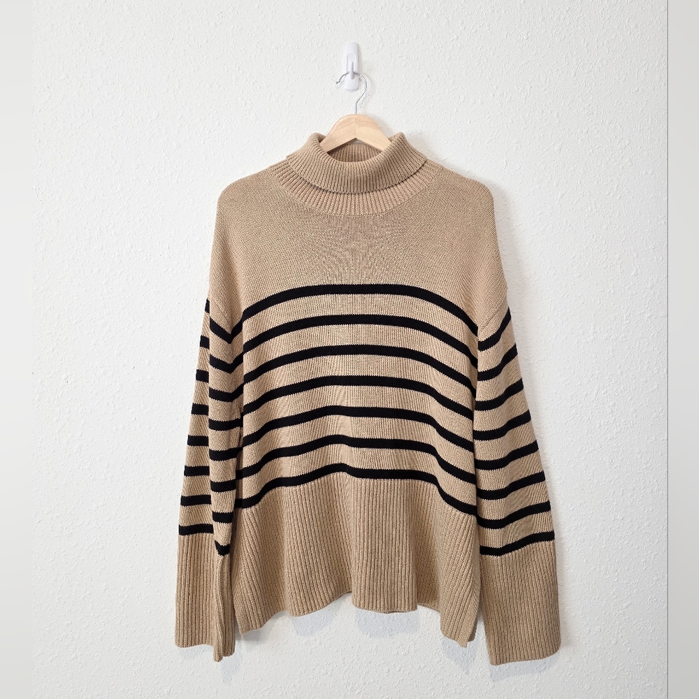 Gap Striped Cotton Turtleneck Sweater S tall
